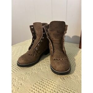 Justin Boots Kids Brown Suede Fringe Lace Up Ankle Boots Size 9 D